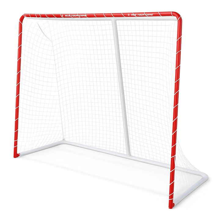 Metal Street Hockey Goal 54X44 Inch Heavy Duty Steel Frame with Net Outdoor Hockey Net for Youth & Adults Ball Roller & DEK Hockey Practice Goal Easy Assembly