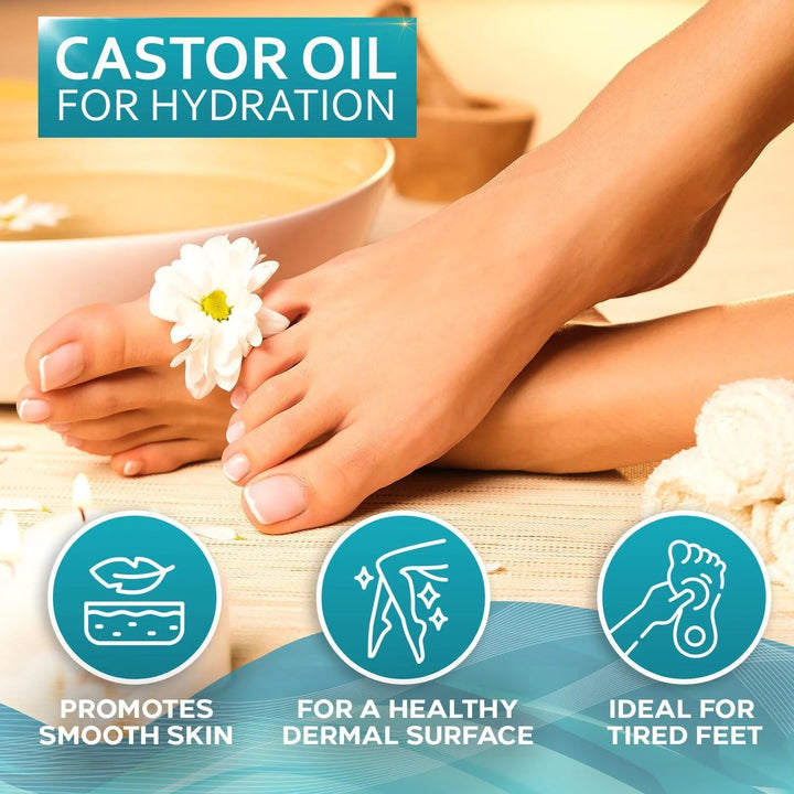 Magnesium Chloride Spray for Feet with Castor Oil 6.77 Fl Oz for Hydration Topical Foot Application for Women Men Kids and Adults Extra Strength Formula for Leg Spasms Muscle Cramps and Restless Legs