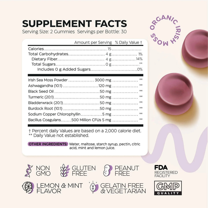 Multimineral Sea Moss Glow Gummies 3000 Mg Irish Seamoss for Immunity Thyroid