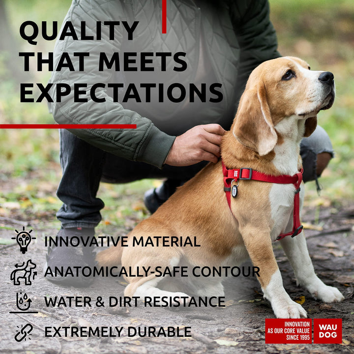 Waterproof Dog Harness Adjustable Dog Harness for Large Dogs Small and Medium Dogs Heavy Duty Dog Harness with Durable Metal Clasp and QR Dog Tag Boy & Girl Dog Harness Red (20 32In)