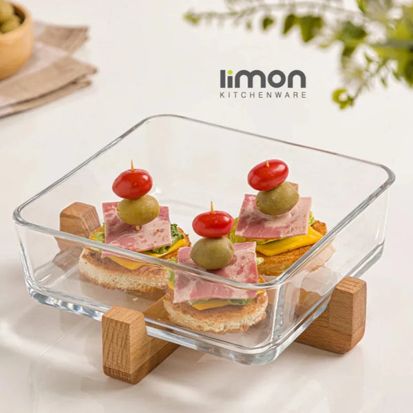 SnackEase Wooden X-Base Server with Glass Dish (2163) by Limon