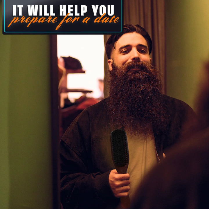 Boar Bristle Beard Brush for Men – 9 Soft Boar Bristle Hair Brush for Slick Back Beards & Mustaches – Ergonomic Handle Non Slip Grip Durable Design Thoughtful Gift for Grooming Enthusiasts