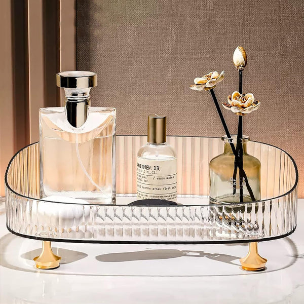 Multipurpose Clear Luxury Storage Tray with Metallic Golden Feet