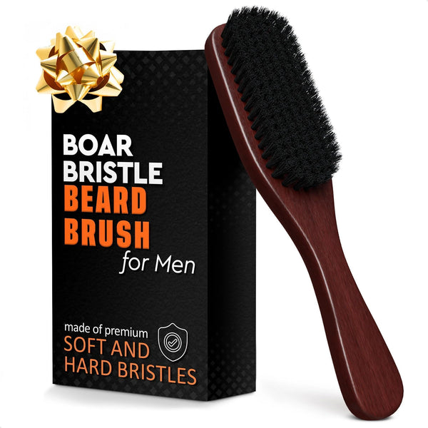 Boar Bristle Beard Brush for Men – 9 Soft Boar Bristle Hair Brush for Slick Back Beards & Mustaches – Ergonomic Handle Non Slip Grip Durable Design Thoughtful Gift for Grooming Enthusiasts