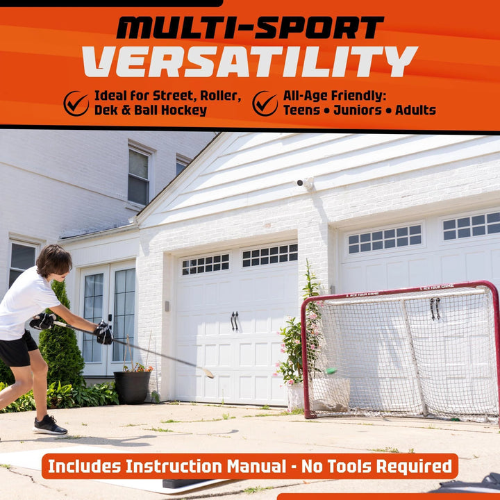 Metal Street Hockey Goal 54X44 Inch Heavy Duty Steel Frame with Net Outdoor Hockey Net for Youth & Adults Ball Roller & DEK Hockey Practice Goal Easy Assembly