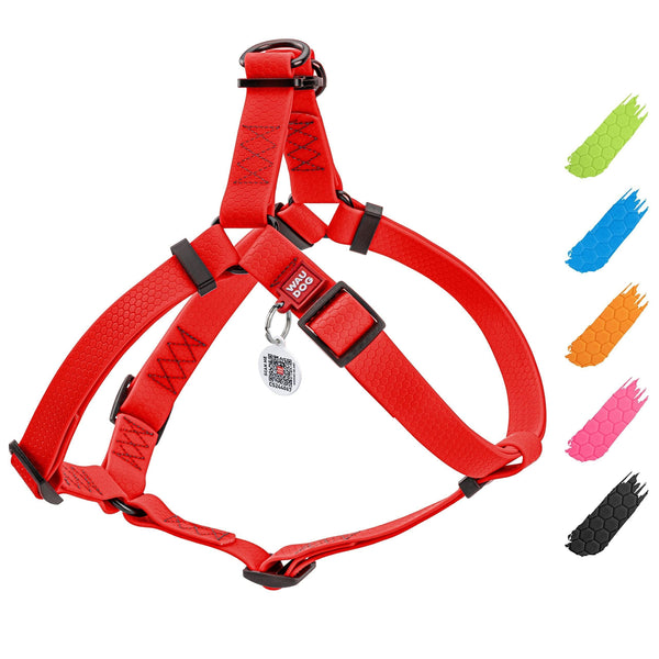 Waterproof Dog Harness Adjustable Dog Harness for Large Dogs Small and Medium Dogs Heavy Duty Dog Harness with Durable Metal Clasp and QR Dog Tag Boy & Girl Dog Harness Red (20 32In)