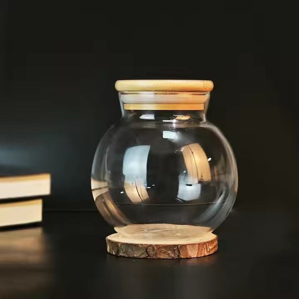 Round Airtight Glass Display Jars with Wooden Lids