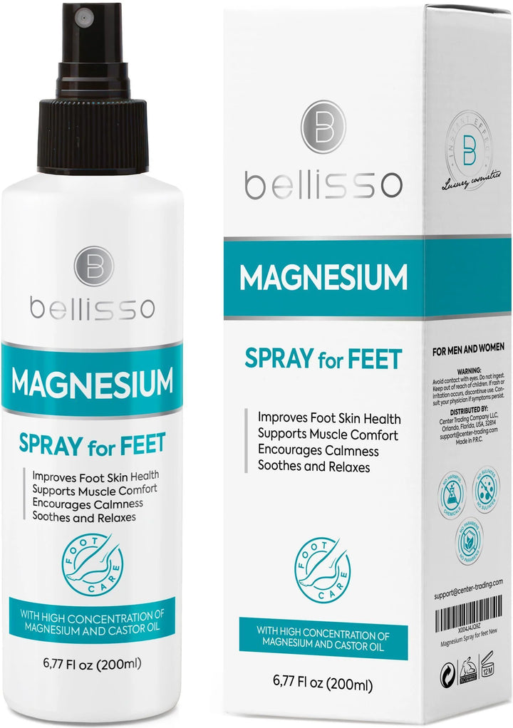 Magnesium Chloride Spray for Feet with Castor Oil 6.77 Fl Oz for Hydration Topical Foot Application for Women Men Kids and Adults Extra Strength Formula for Leg Spasms Muscle Cramps and Restless Legs
