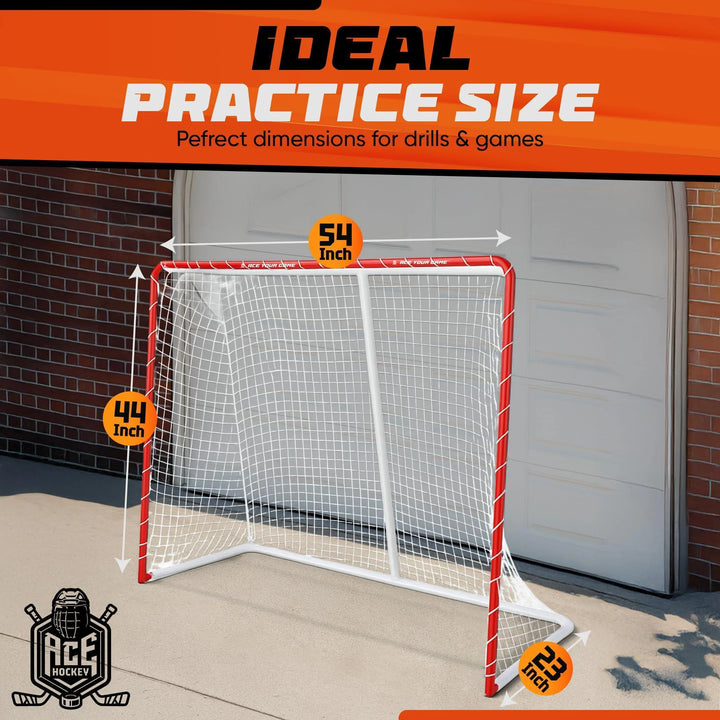 Metal Street Hockey Goal 54X44 Inch Heavy Duty Steel Frame with Net Outdoor Hockey Net for Youth & Adults Ball Roller & DEK Hockey Practice Goal Easy Assembly